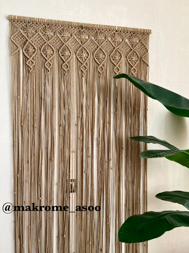 پرده مکرومه طرح لوزی رنگ نسکافخ ای ابعاد قابل تغییر کد سفارش۴۵1۱
