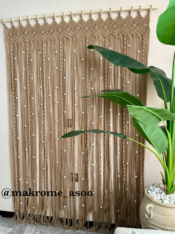 پرده مکرومه طرح لوزی رنگ نسکافخ ای ابعاد قابل تغییر کد سفارش۴۵1
